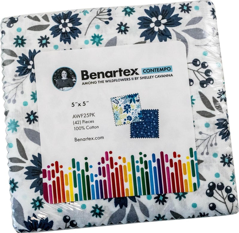 Benartex Shelley Cavanna Among The Wildflowers II 5X5 Pack 42 5-inch Squares Charm Pack - Image 1